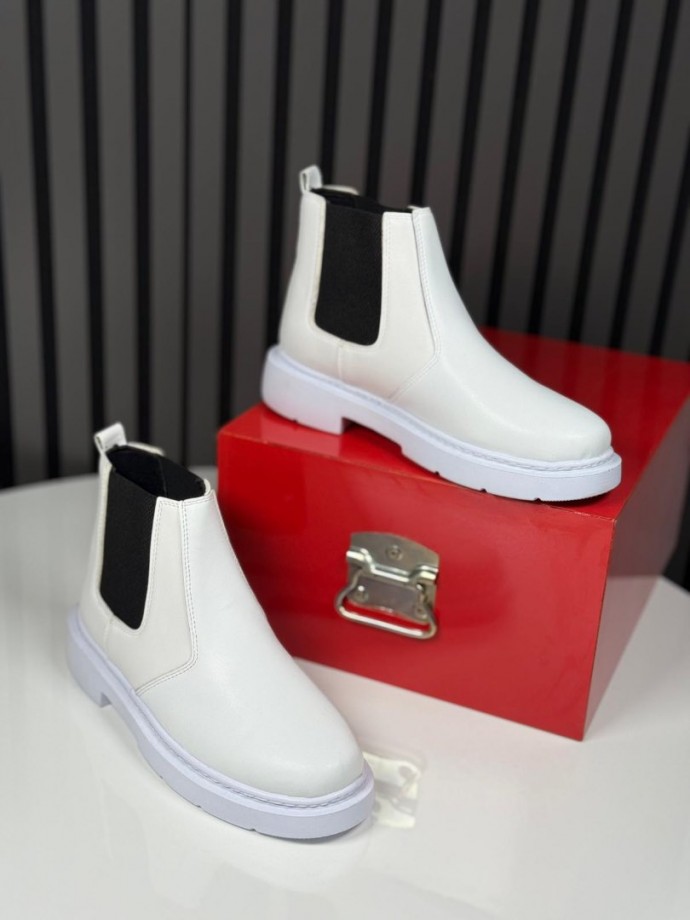 2025 CHELSEA İTALYAN BEYAZ DERİ BANDAJLI EVA BOT  - BEYAZ DERİ BOT