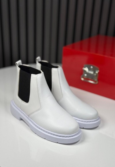 2025 CHELSEA İTALYAN BEYAZ DERİ BANDAJLI EVA BOT  - BEYAZ DERİ BOT