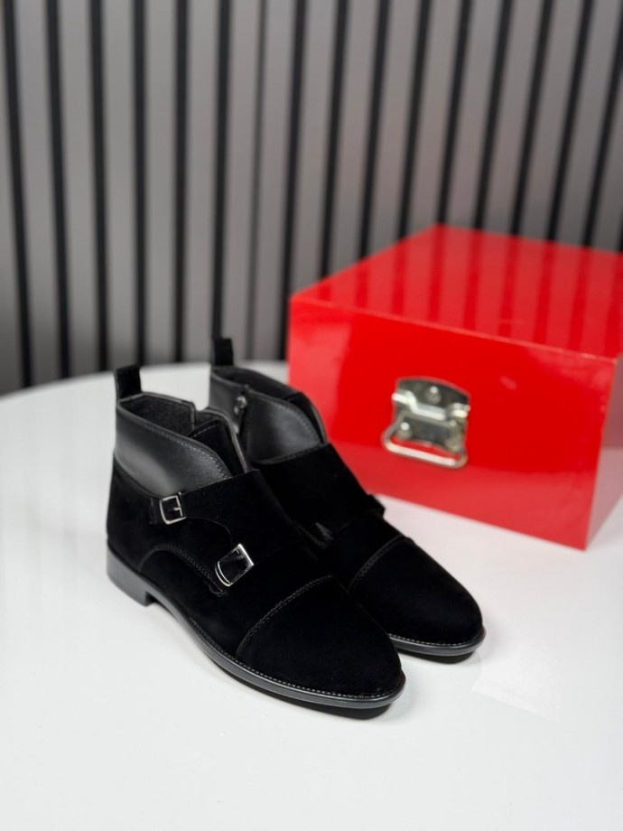 2025 KLASİK İTALYAN SİYAH SÜET TOKALI BOT - SİYAH SÜET DERİ BOT