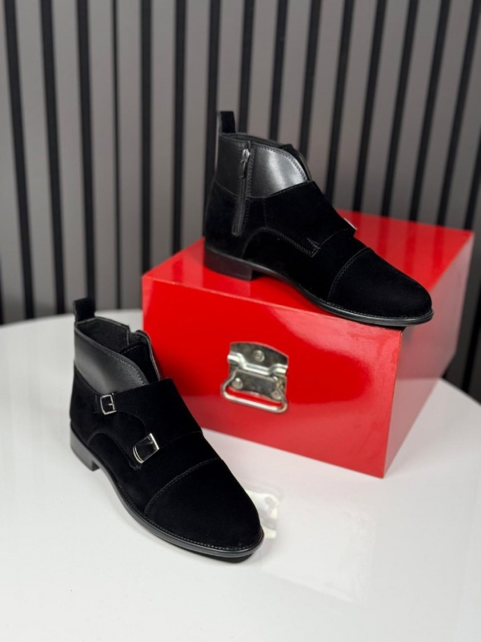 2025 KLASİK İTALYAN SİYAH SÜET TOKALI BOT - SİYAH SÜET DERİ BOT