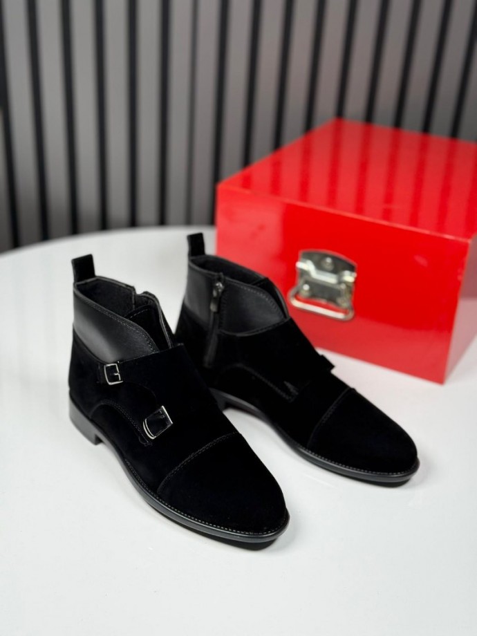 2025 KLASİK İTALYAN SİYAH SÜET TOKALI BOT - SİYAH SÜET DERİ BOT