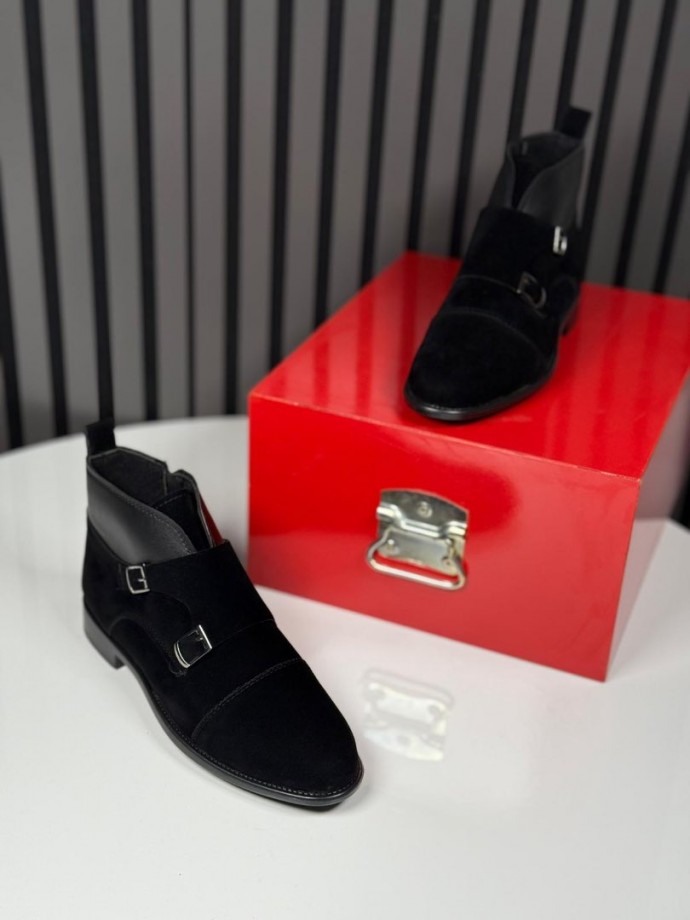 2025 KLASİK İTALYAN SİYAH SÜET TOKALI BOT - SİYAH SÜET DERİ BOT