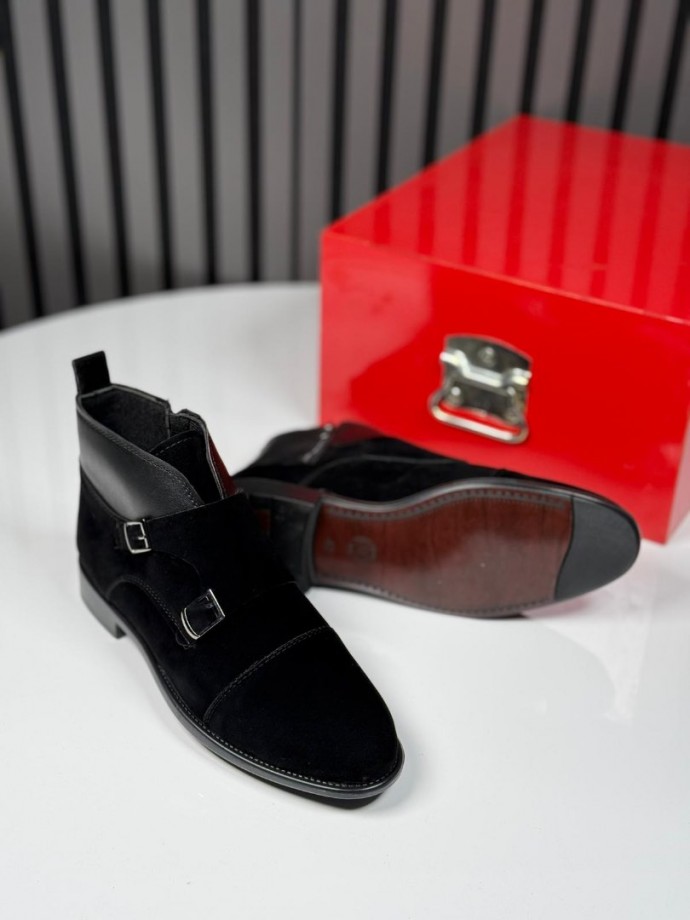 2025 KLASİK İTALYAN SİYAH SÜET TOKALI BOT - SİYAH SÜET DERİ BOT