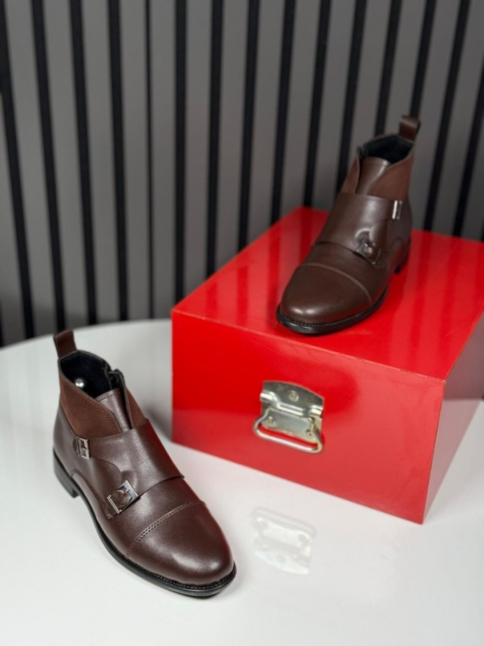 2025 KLASİK İTALYAN KAHVE DERİ TOKALI BOT - KAHVE DERİ BOT