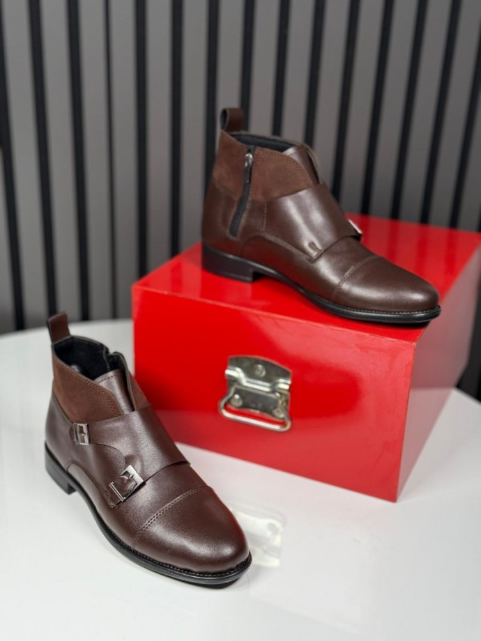 2025 KLASİK İTALYAN KAHVE DERİ TOKALI BOT - KAHVE DERİ BOT