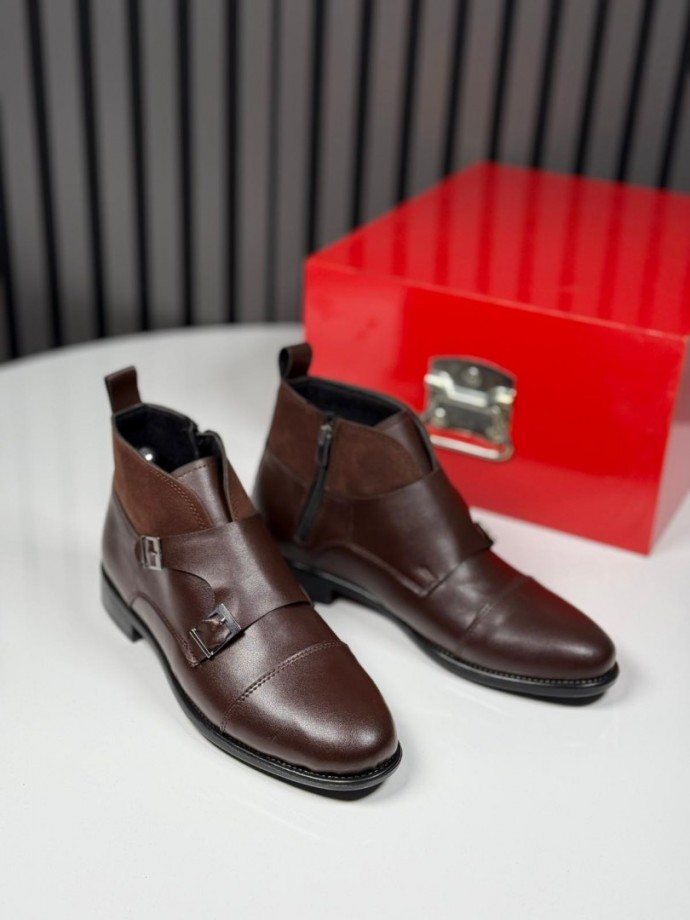 2025 KLASİK İTALYAN KAHVE DERİ TOKALI BOT - KAHVE DERİ BOT