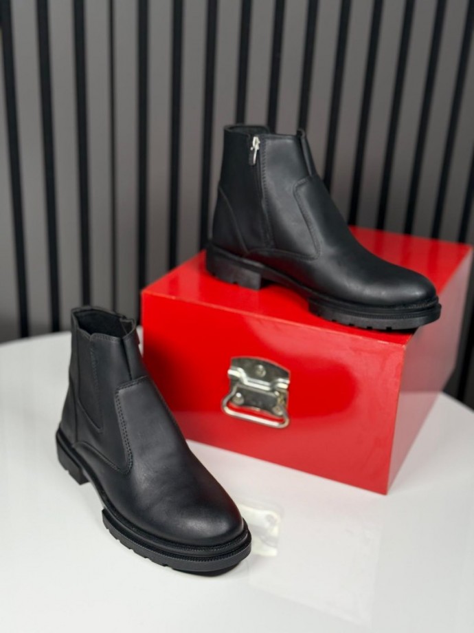 2025 CRAZY DERİ FERMUARLI SİYAH BOT - SİYAH DERİ BOT