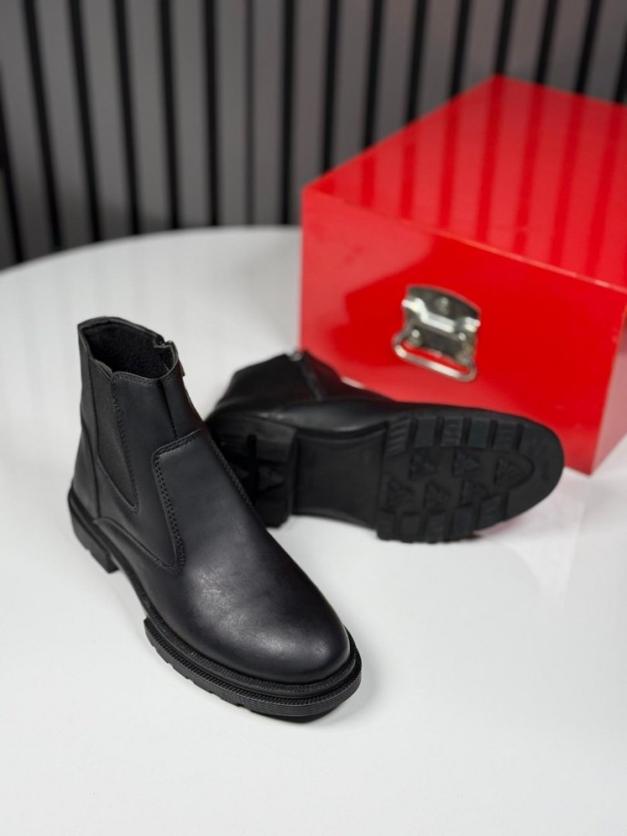 2025 CRAZY DERİ FERMUARLI SİYAH BOT - SİYAH DERİ BOT