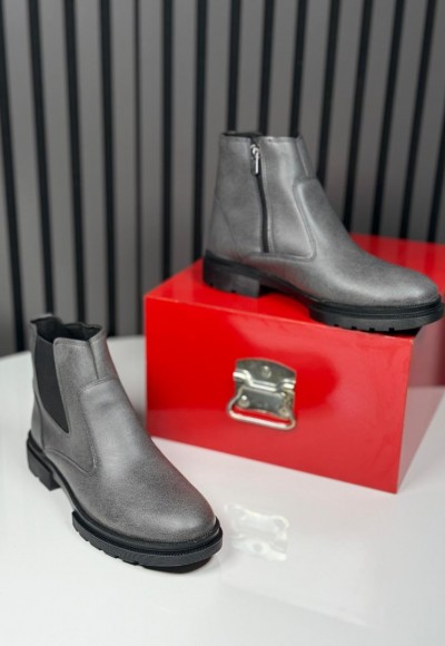 2025 CRAZY DERİ FERMUARLI GRİ BOT - GRİ DERİ  BOT