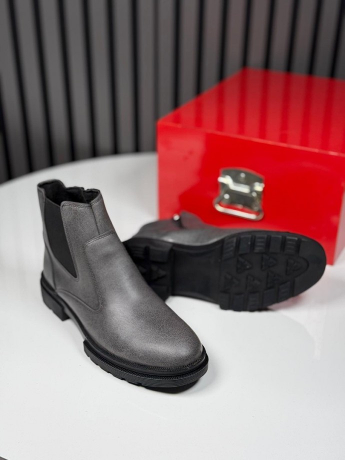 2025 CRAZY DERİ FERMUARLI GRİ BOT - GRİ DERİ  BOT