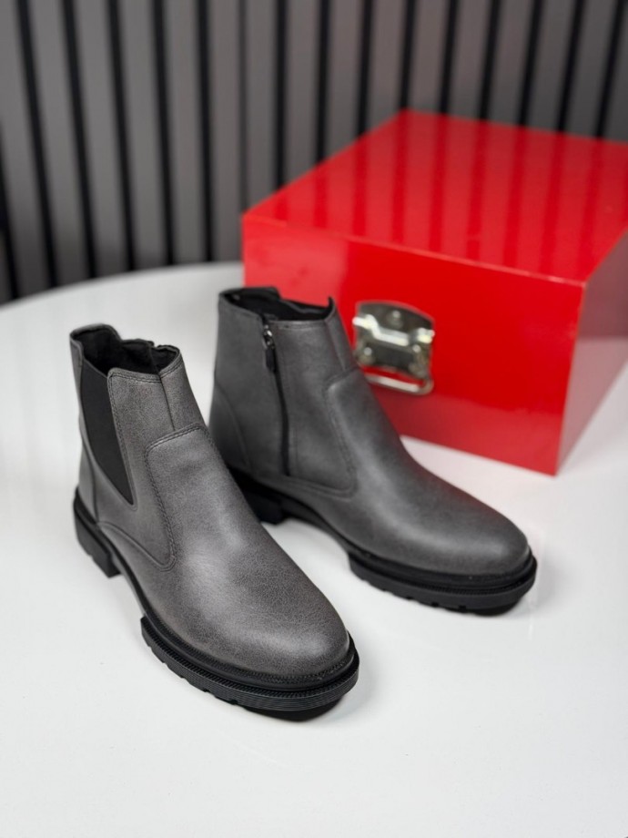 2025 CRAZY DERİ FERMUARLI GRİ BOT - GRİ DERİ  BOT