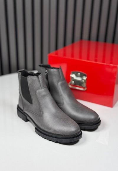 2025 CRAZY DERİ FERMUARLI GRİ BOT - GRİ DERİ  BOT