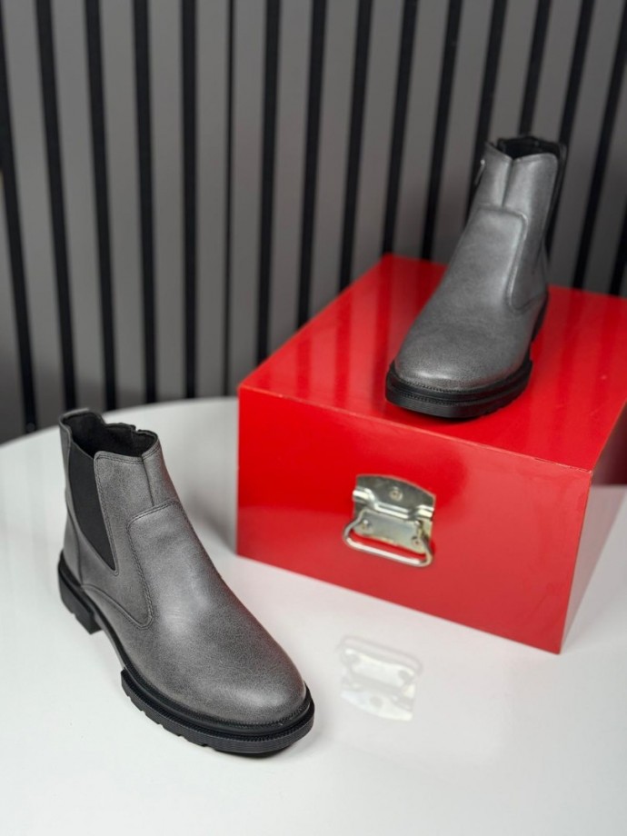 2025 CRAZY DERİ FERMUARLI GRİ BOT - GRİ DERİ  BOT