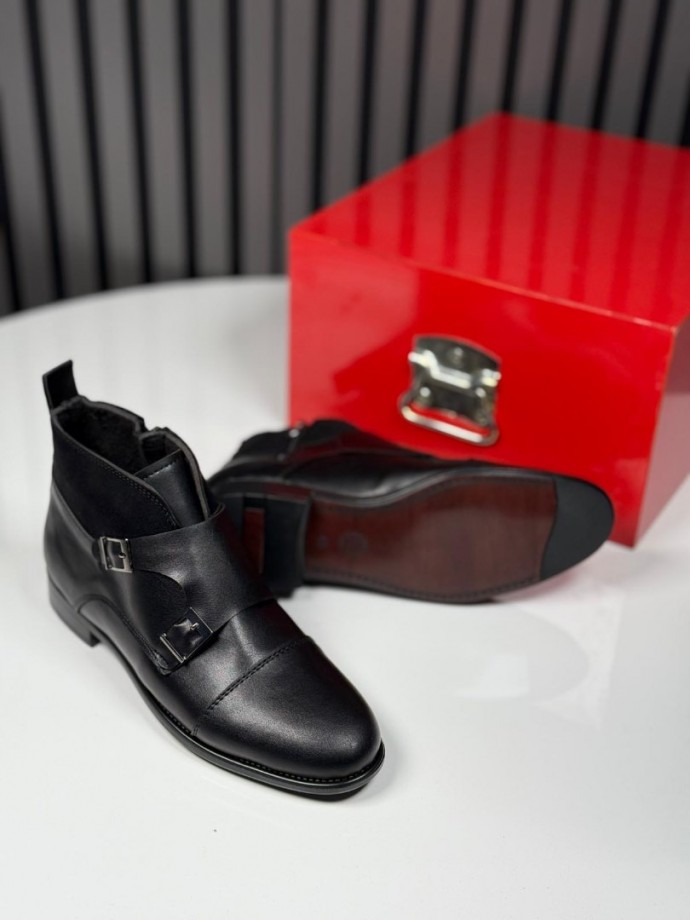 2025 KLASİK İTALYAN SİYAH DERİ TOKALI BOT - SİYAH  DERİ BOT