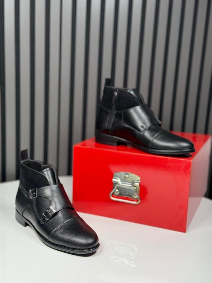 2025 KLASİK İTALYAN SİYAH DERİ TOKALI BOT - SİYAH  DERİ BOT