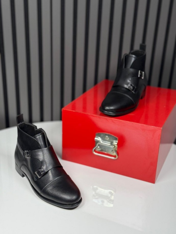 2025 KLASİK İTALYAN SİYAH DERİ TOKALI BOT - SİYAH  DERİ BOT