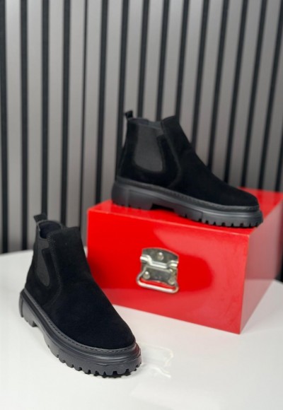 2025 CHELSEA İTALYAN SİYAH SÜET BANDAJLI BOT  -  SİYAH SÜET BOT