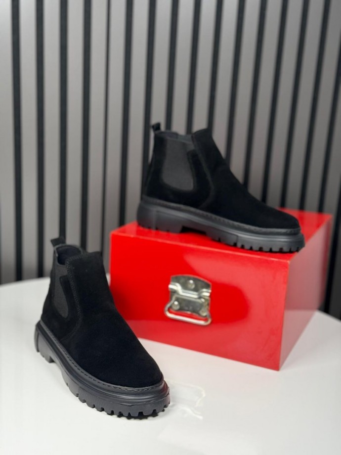 2025 CHELSEA İTALYAN SİYAH SÜET BANDAJLI BOT  -  SİYAH SÜET BOT