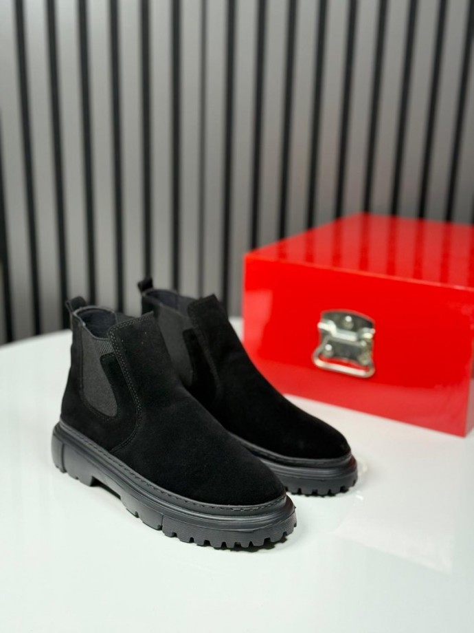 2025 CHELSEA İTALYAN SİYAH SÜET BANDAJLI BOT  -  SİYAH SÜET BOT