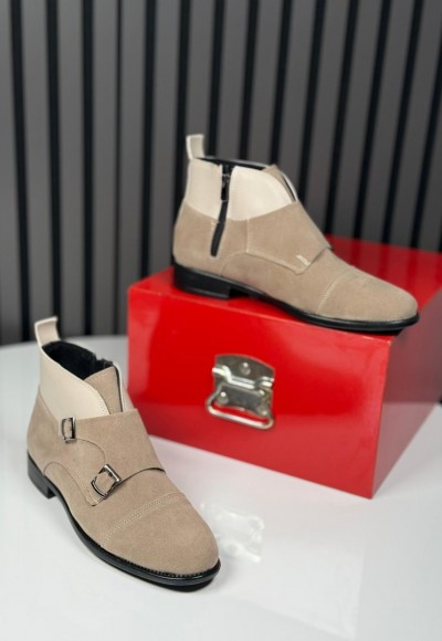 2025 KLASİK İTALYAN KUM BEJİ SÜET  TOKALI BOT - KUM BEJ SÜET BOT