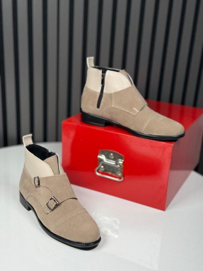 2025 KLASİK İTALYAN KUM BEJİ SÜET  TOKALI BOT - KUM BEJ SÜET BOT