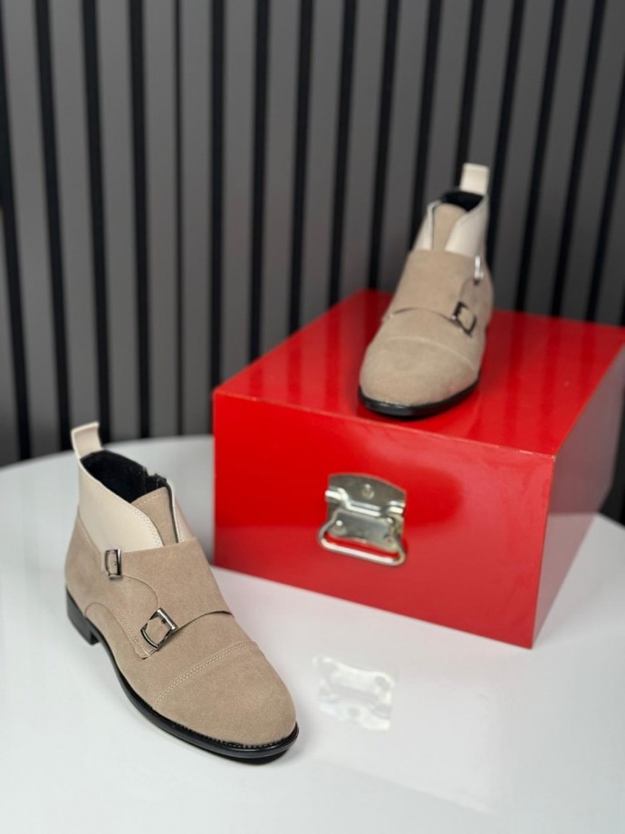 2025 KLASİK İTALYAN KUM BEJİ SÜET  TOKALI BOT - KUM BEJ SÜET BOT