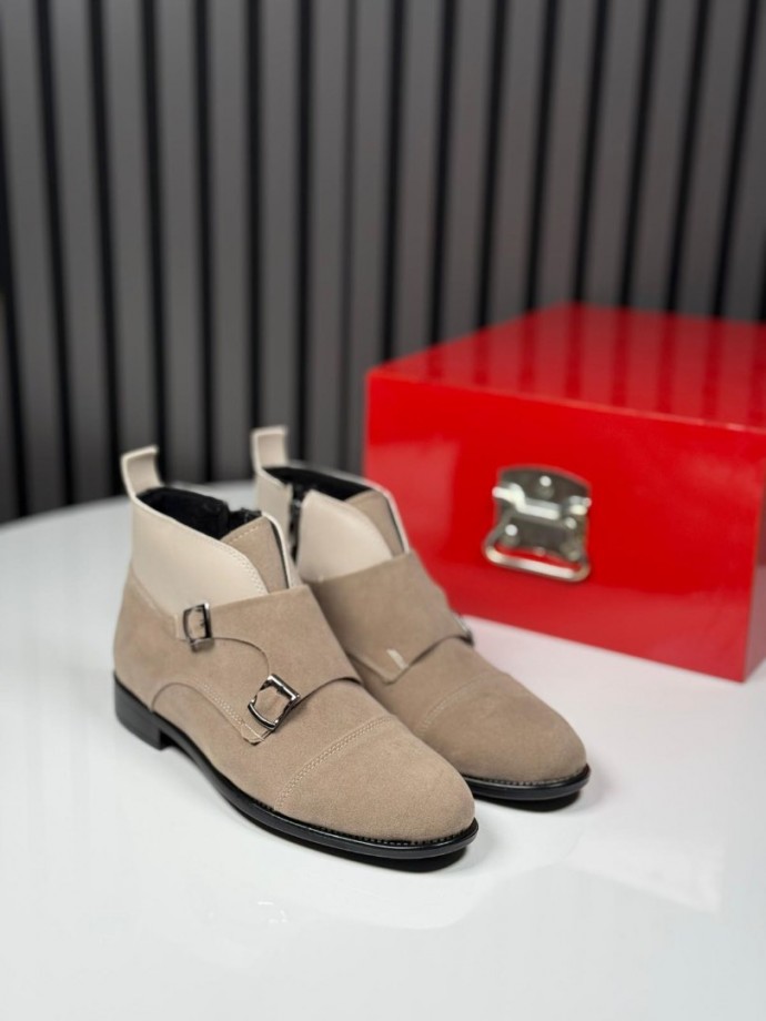 2025 KLASİK İTALYAN KUM BEJİ SÜET  TOKALI BOT - KUM BEJ SÜET BOT