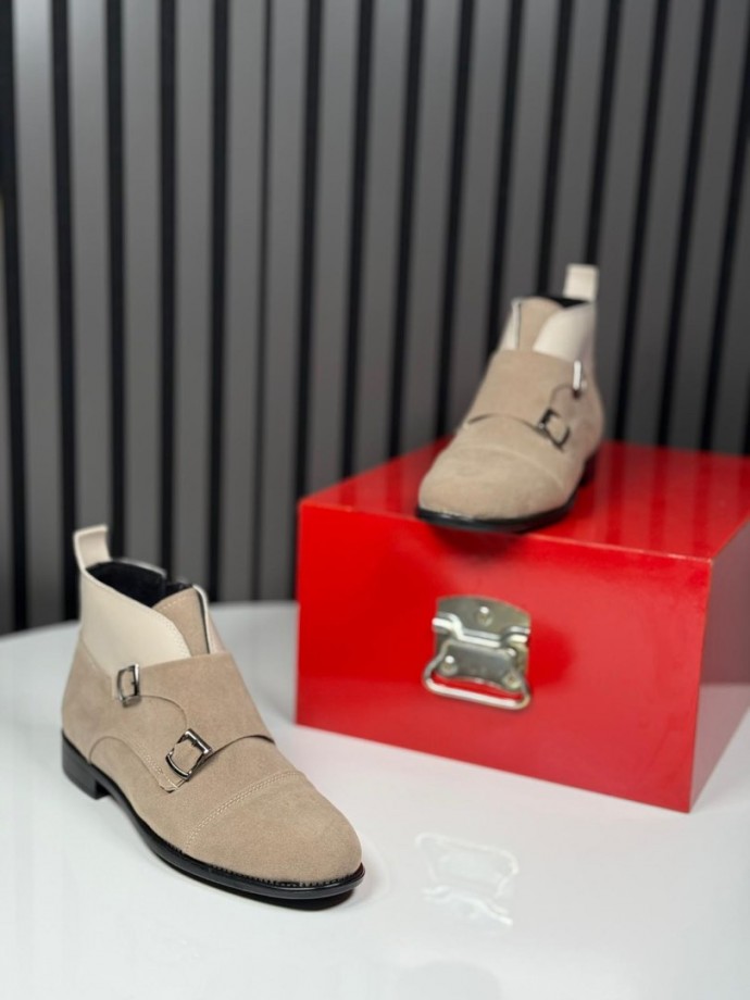 2025 KLASİK İTALYAN KUM BEJİ SÜET  TOKALI BOT - KUM BEJ SÜET BOT