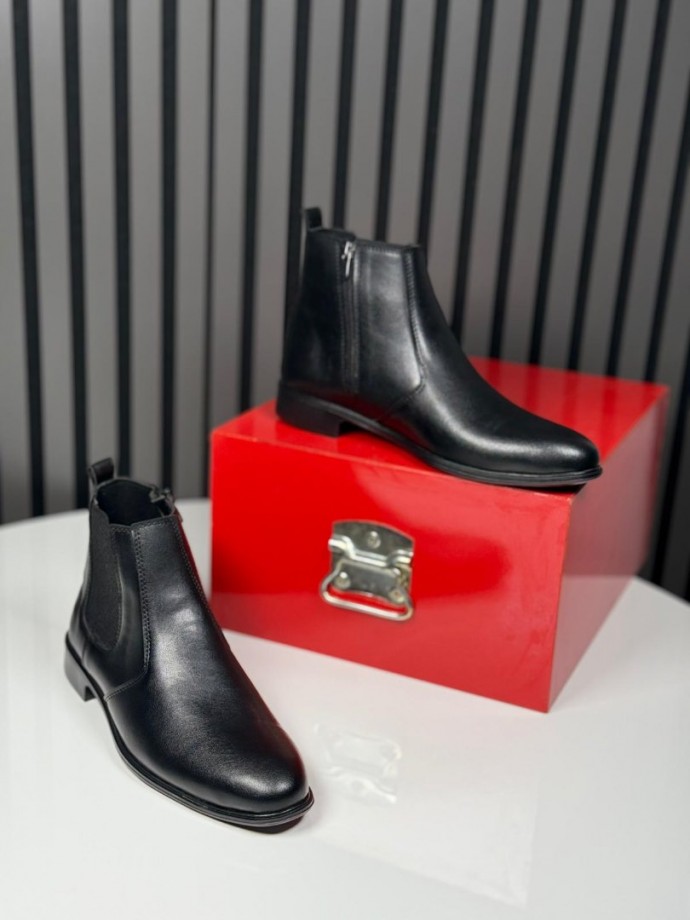 2025 KLASİK İTALYAN SİYAH DERİ FERMUARLI BOT  - SİYAH DERİ BOT