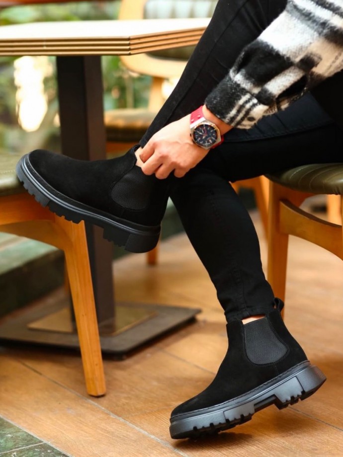 2025 CHELSEA İTALYAN SİYAH SÜET BANDAJLI BOT  - SİYAH SÜET BOT