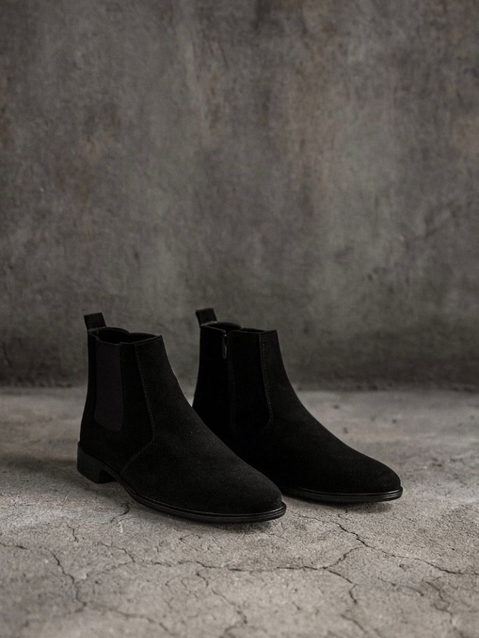 2025 KLASİK İTALYAN SİYAH  SÜET FERMUARLI BOT - SİYAH SÜET BOT