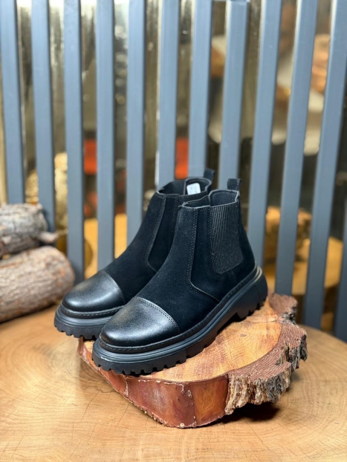 2025 ZRA  CHELSEA SİYAH  SÜET  BANDAJLI ÖNÜ DERİ EVA  BOT  - SİYAH SÜET BOT