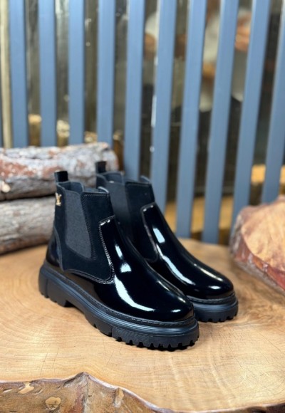 2025 L.W  CHELSEA SİYAH RUGAN/ SÜET  BANDAJLI EVA  BOT - SİYAH RUGAN- SÜET  BOT