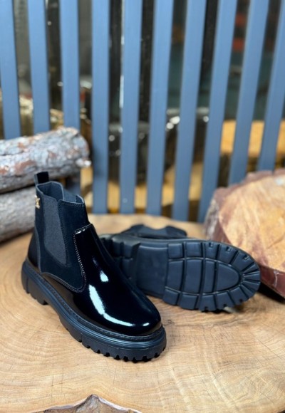 2025 L.W  CHELSEA SİYAH RUGAN/ SÜET  BANDAJLI EVA  BOT - SİYAH RUGAN- SÜET  BOT