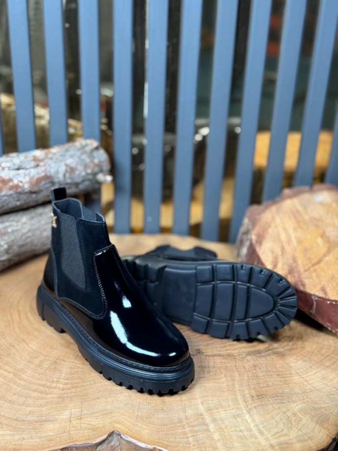 2025 L.W  CHELSEA SİYAH RUGAN/ SÜET  BANDAJLI EVA  BOT - SİYAH RUGAN- SÜET  BOT