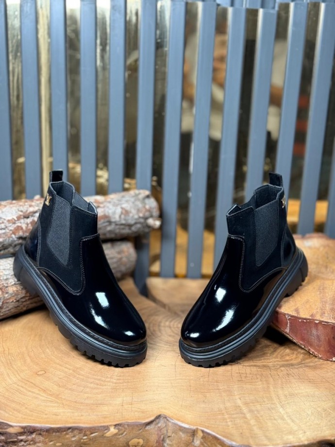 2025 L.W  CHELSEA SİYAH RUGAN/ SÜET  BANDAJLI EVA  BOT - SİYAH RUGAN- SÜET  BOT