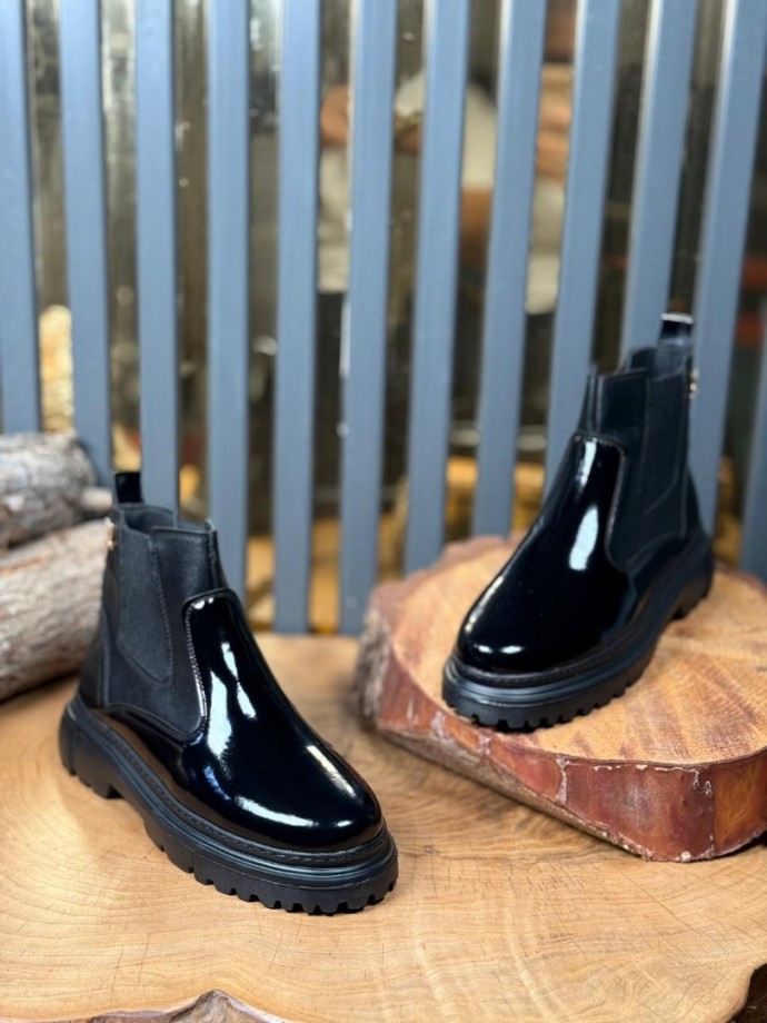 2025 L.W  CHELSEA RUGAN -DERİ  BANDAJLI EVA  BOT - SİYAH RUGAN- DERİ  BOT