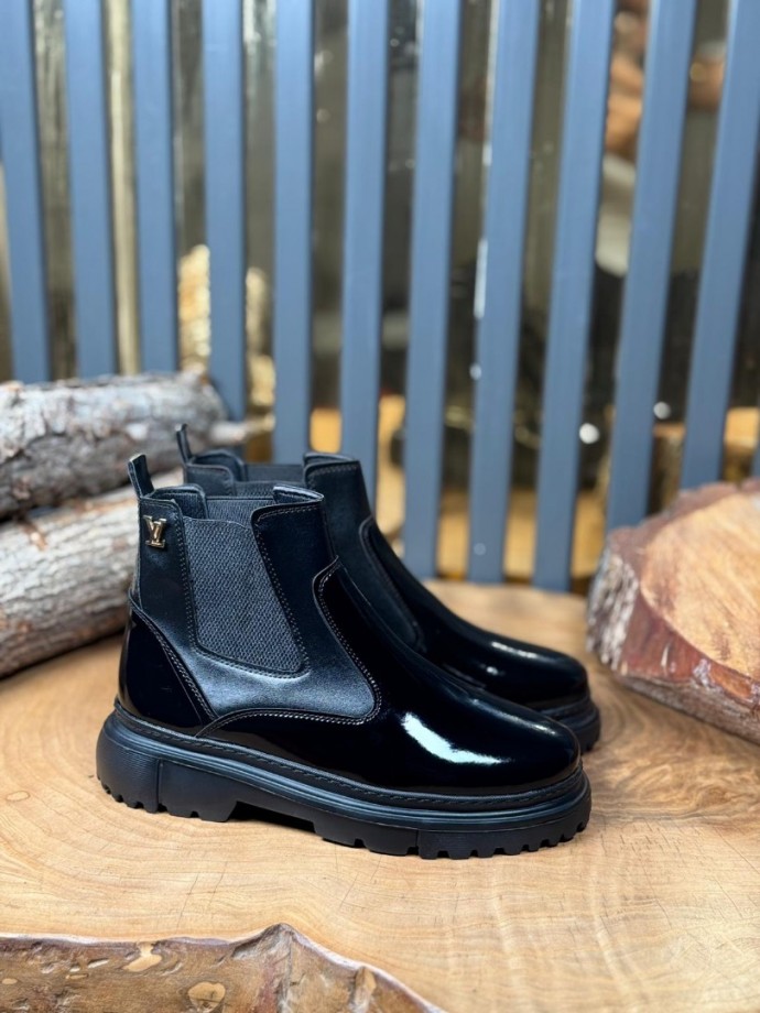 2025 L.W  CHELSEA RUGAN -DERİ  BANDAJLI EVA  BOT - SİYAH RUGAN- DERİ  BOT