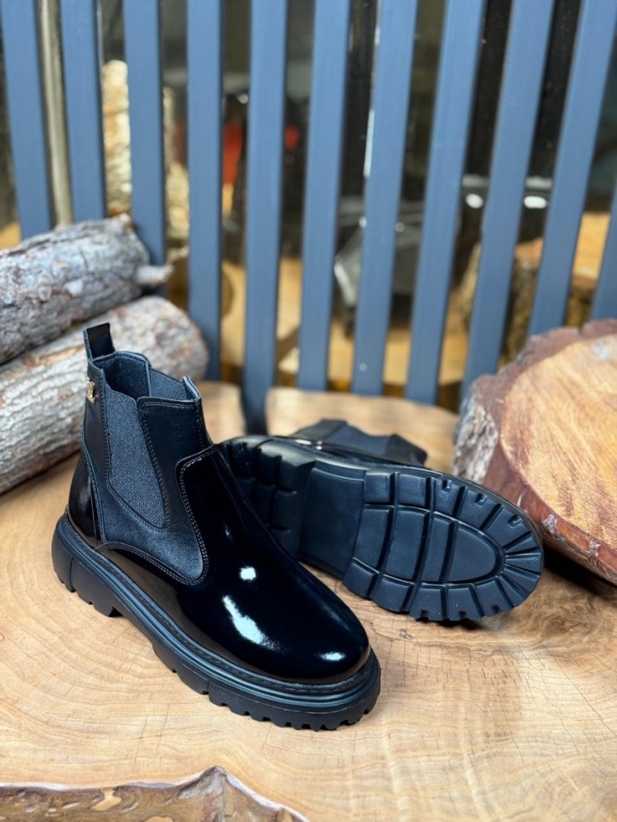 2025 L.W  CHELSEA RUGAN -DERİ  BANDAJLI EVA  BOT - SİYAH RUGAN- DERİ  BOT