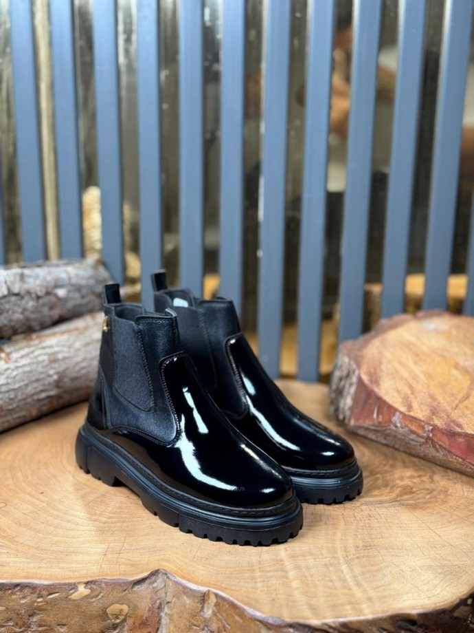 2025 L.W  CHELSEA RUGAN -DERİ  BANDAJLI EVA  BOT - SİYAH RUGAN- DERİ  BOT