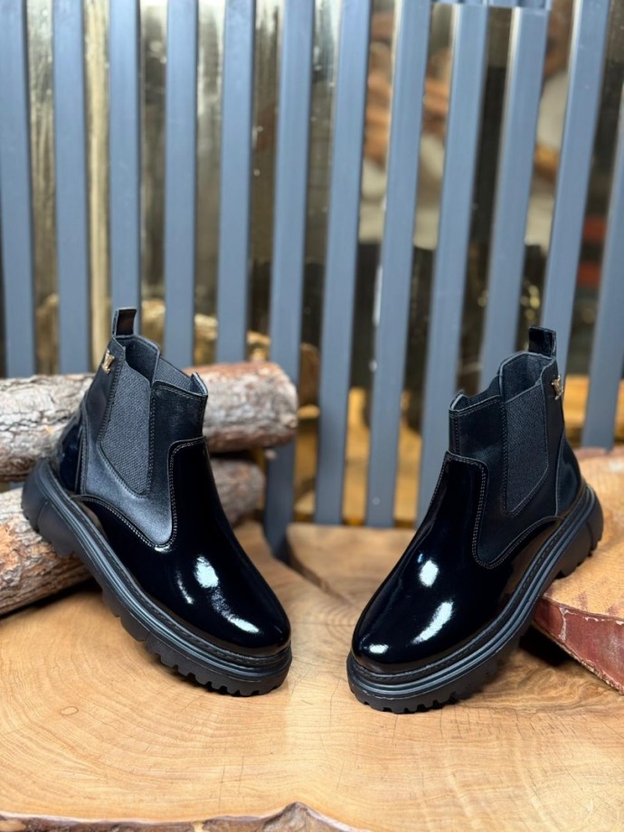 2025 L.W  CHELSEA RUGAN -DERİ  BANDAJLI EVA  BOT - SİYAH RUGAN- DERİ  BOT