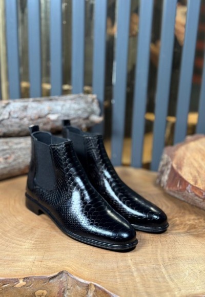 2025 PRD İTALYAN SİYAH KROKAN DERİ BANDAJLI BOT  - SİYAH KROKAN DERİ BOT