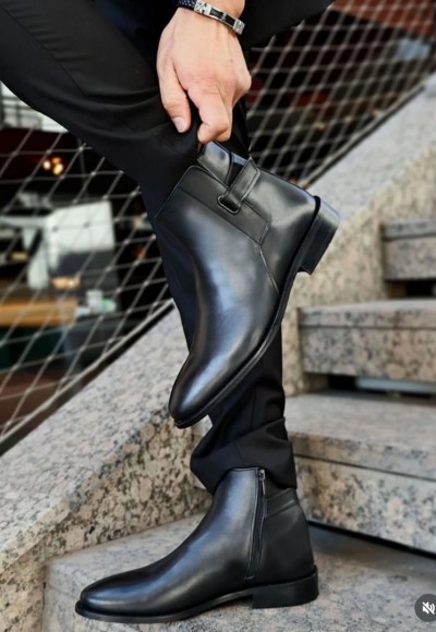 2025 YENİ SEZON KLASİK SİYAH MAT BOT - SİYAH MAT  DERİ   