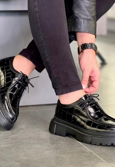 2025 YENİ SEZON CASUAL SİYAH KROKAN DERİ - SİYAH KROKAN  DERİ   