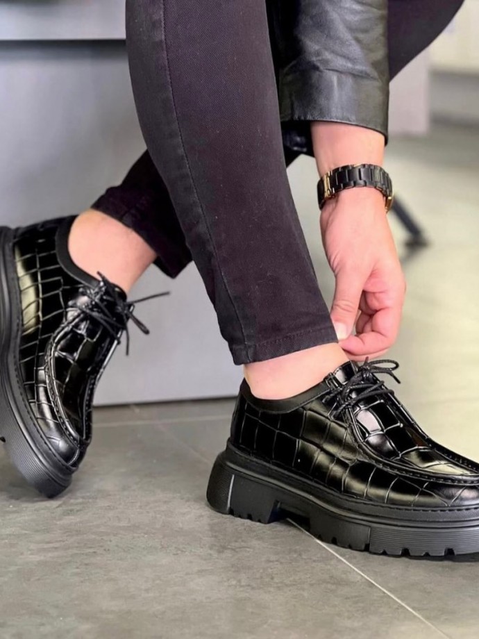 2025 YENİ SEZON CASUAL SİYAH KROKAN DERİ - SİYAH KROKAN  DERİ   