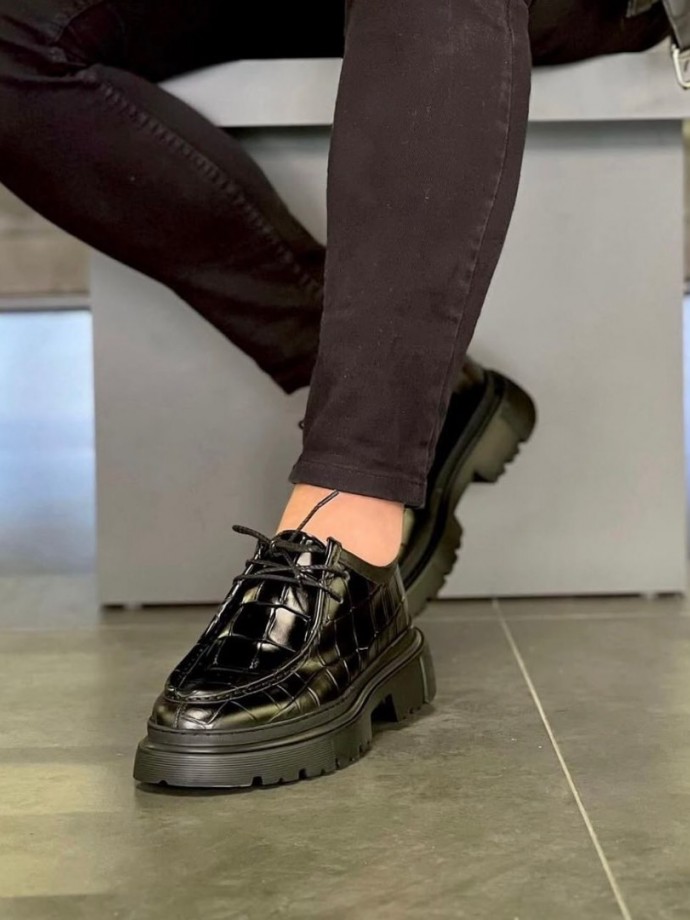 2025 YENİ SEZON CASUAL SİYAH KROKAN DERİ - SİYAH KROKAN  DERİ   