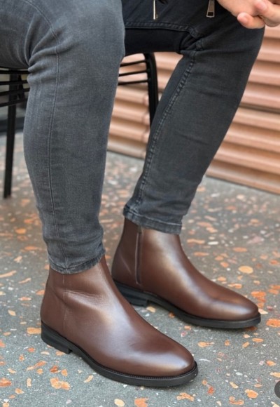 2025 YENİ SEZON KLASİK CHELSEA ZR KAHVE MAT DERİ - KAHVE MAT DERİ 