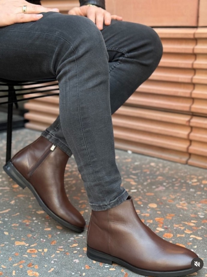 2025 YENİ SEZON KLASİK CHELSEA ZR KAHVE MAT DERİ - KAHVE MAT DERİ 